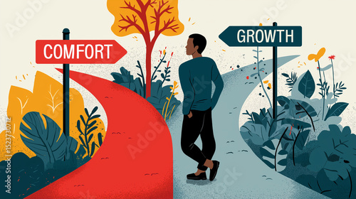vector illustration of Two paths in front of someone: one marked 