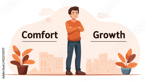 vector illustration of Two paths in front of someone: one marked 