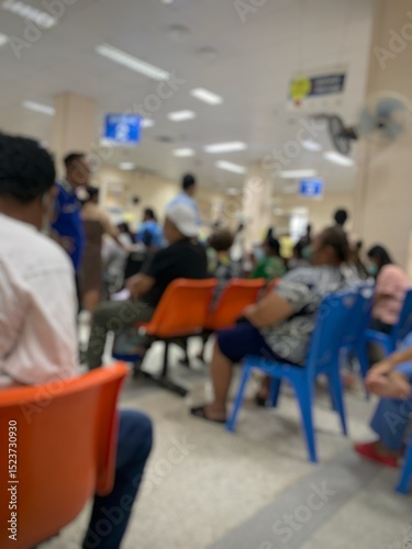 Many patients come to see the doctor and wait for the hospital service .. lens blurred