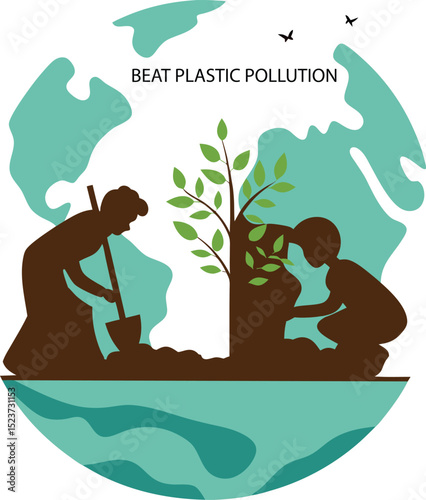Environmental Awareness Illustration: 'Beat Plastic Pollution' for World Environment Day