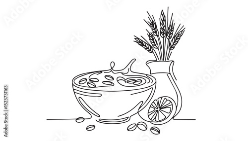 Continuous one single minimal line drawing soup