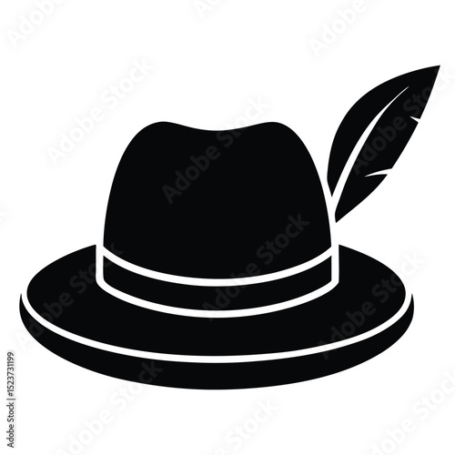 Black and white tyrolean hat with feather icon