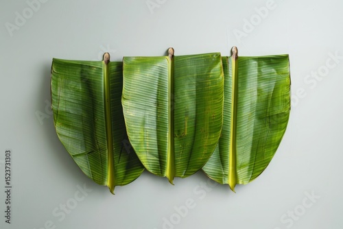Fresh Green Banana Leaves on Light Background for Natural Decor