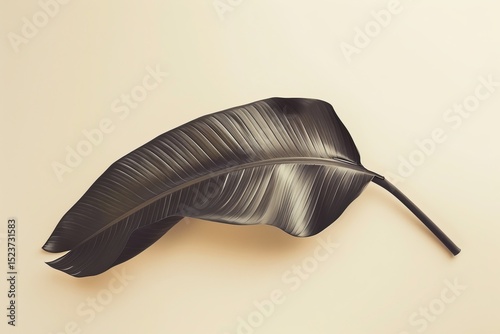 Monochrome Large Leaf on Soft Cream Background for Minimalist Design