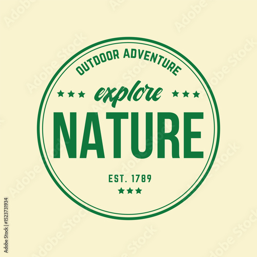 Vintage badge design for outdoor adventure and mountain camping season. Retro style with bold text and crossed axes, perfect for nature or hiking themes.