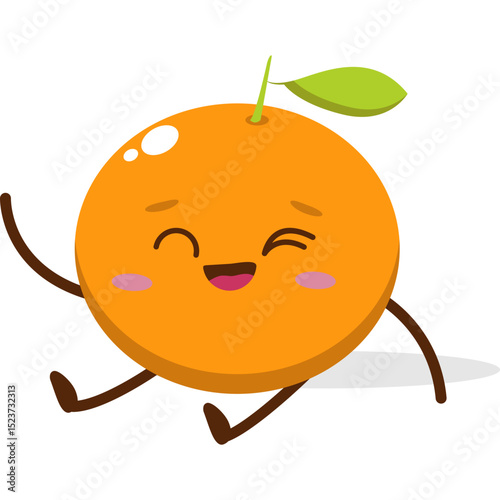 Cute orange character kawai vector for orange mascot. happy face, winking eye,. smile