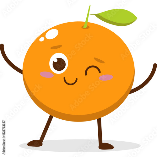 Cute orange character kawai vector for orange mascot. happy face, winking eye,. smile
