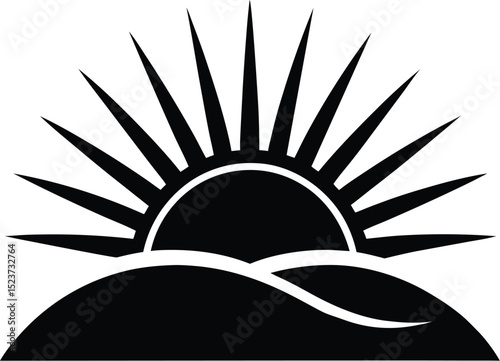 black silhouette sun rising over horizon morning.