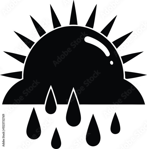 black silhouette sun with raindrops rainy after.