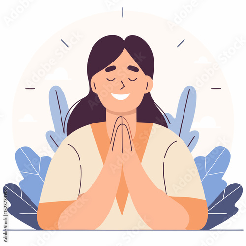 Peaceful Woman Meditating with Closed Eyes | Spiritual Well-being and Mindfulness Practice for Inner Harmony