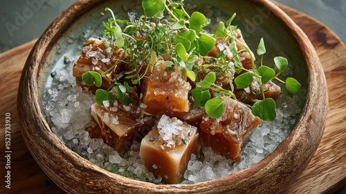 Iceland dish Hakarl Fermented shark with strong ammonia aroma served in small cubes as a traditional delicacy