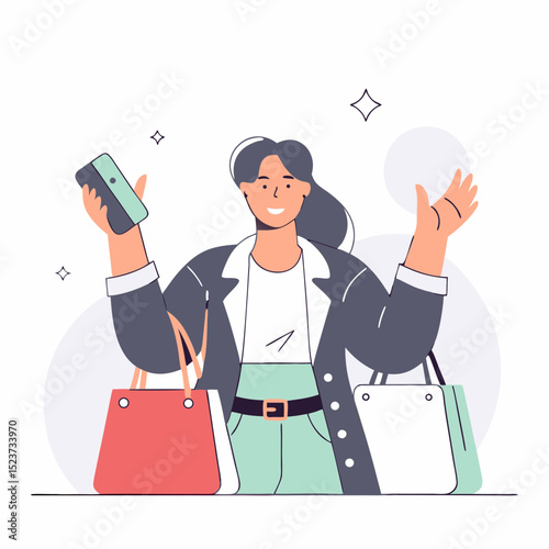Happy Woman Enjoying Shopping with Bags and Credit Card | Online Retail Therapy and Consumer Lifestyle