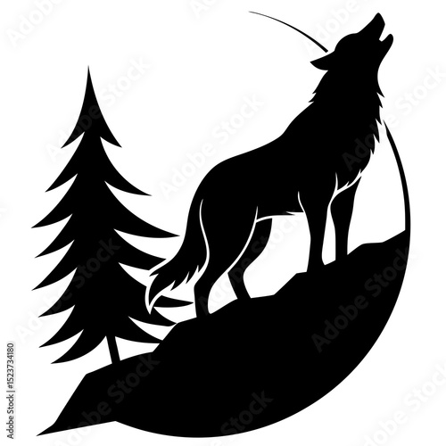 Howling wolf on a cliff silhouette vector illustration 