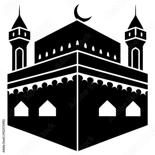 Kaaba in makkah minimal  silhouette vector illustration 