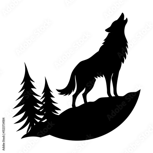 Howling wolf on a cliff silhouette vector illustration 