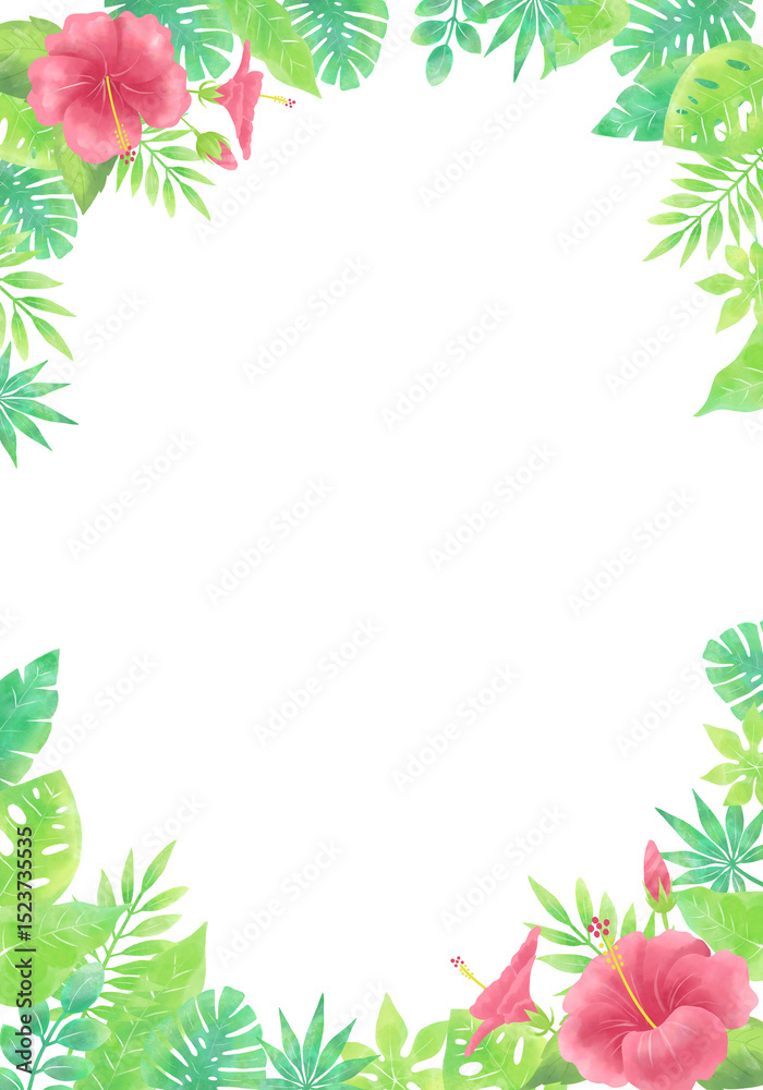 Fototapeta premium Vertical Hibiscus Frame Elements – Transparent Background Clipart