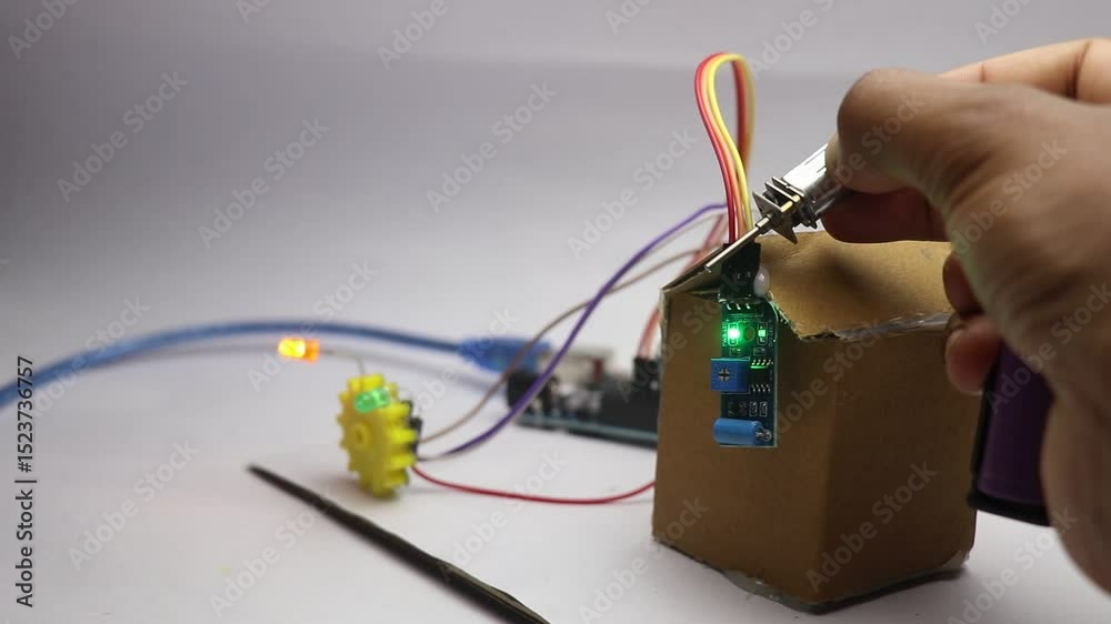 Testing prototype model of earthquake detector upon manually applying vibration to sensor the led glows from green to red indicating earthquake