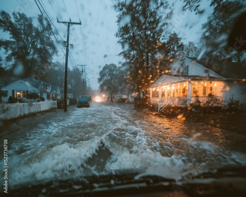 Flooded Street Stormy Night.