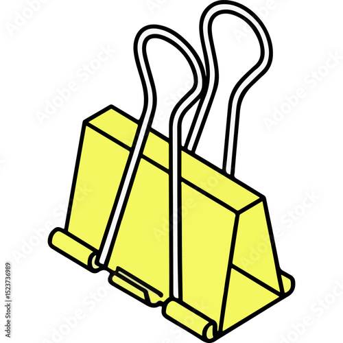 A clean vector illustration of a yellow binder clip, perfect for themes of office supplies, organization, document management, or stationery.