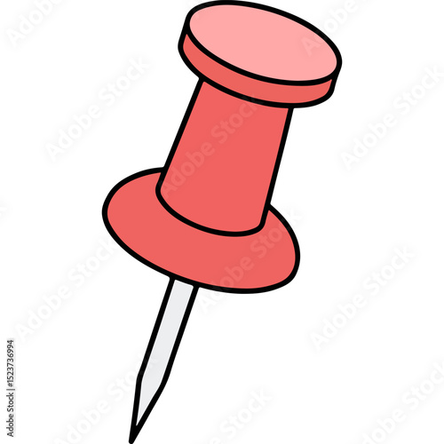 A vector illustration of a red pushpin with a sharp silver point, ideal for themes of stationery, organization, marking, or office supplies.