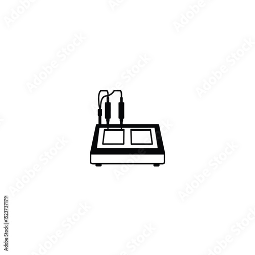 Flat silhouette of an automatic blood analyzer with a rectangular base on white background