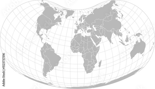 World vector map with country boundaries and graticules (Africa and Europe centered view, Hill projection, PPT-compatible & fully editable)