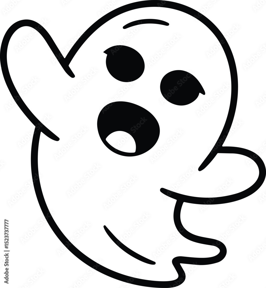 Obraz premium Surprised Ghost Line Art – Scary Halloween Cartoon Spirit Vector
