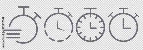 Stopwatch icons in black, gray fill and line style, fast watch vector EPS 10