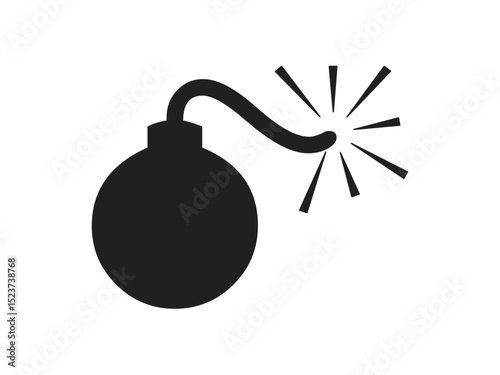 Vector isolated one single simple round bomb ball with a fuse black simple symbol stencil template