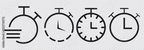 Stopwatch icons in black, gray fill and line style, fast watch vector EPS 10