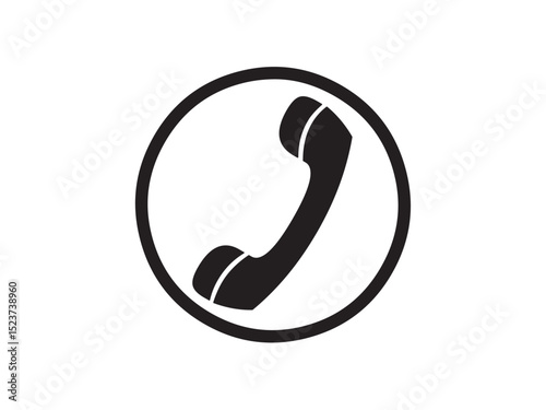 Vector isolated handset in a round frame simple symbol contact us colorless black and white outline silhouette shadow shape stencil solid black