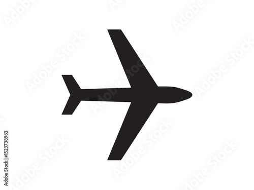 Vector isolated one single simple plane, airplane, aircraft, jet, colorless black and white outline silhouette shadow shape stencil solid black
