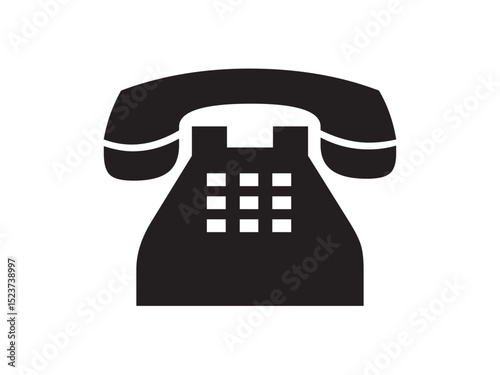 Vector isolated retro vintage home phone with handset with buttons simple symbol colorless black and white outline silhouette shadow shape stencil solid black