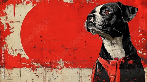 Abstract Pet Fashion Poster With Hip Dog Wearing Fresh Clothes Cool Vibe Portrait Layout Designed for Modern Funmag and Seasonal Trend Use