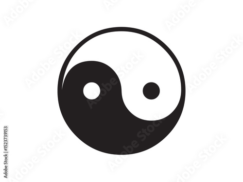 Vector isolated yin yang round symbol simple symbol colorless black and white outline silhouette shadow shape stencil solid black