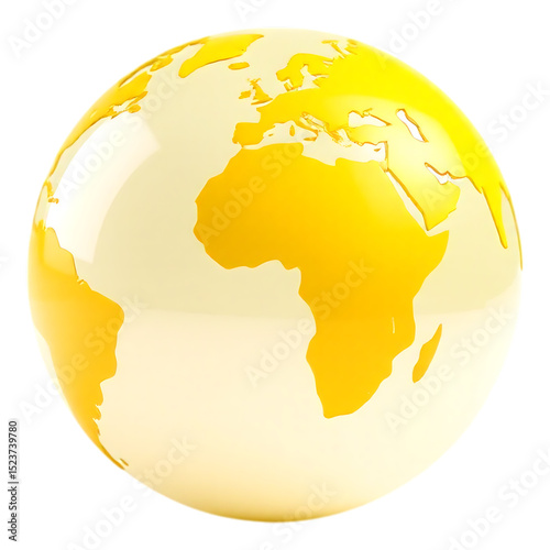 3D Yellow Globe Isolated on Transparent Background