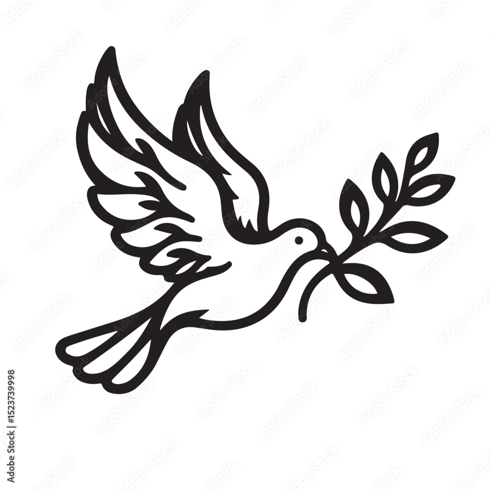 Obraz premium Line art of dove carrying an olive branch vector