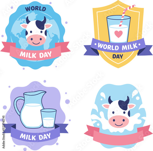 Logo celebrating world milk day, flat design vector illustrations