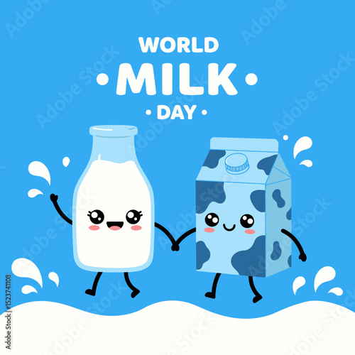 Celebrating world milk day, flat design vector illustrations