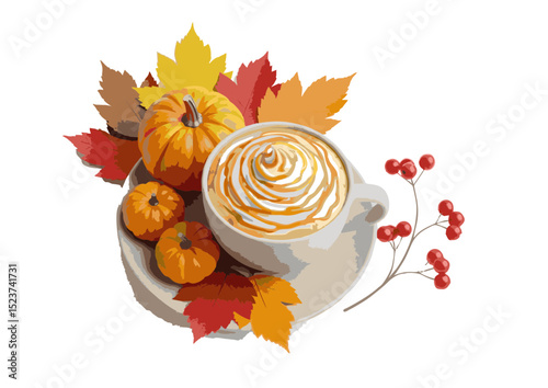 Autumnal Pumpkin Spice Latte A Cozy Fall Beverage Illustration