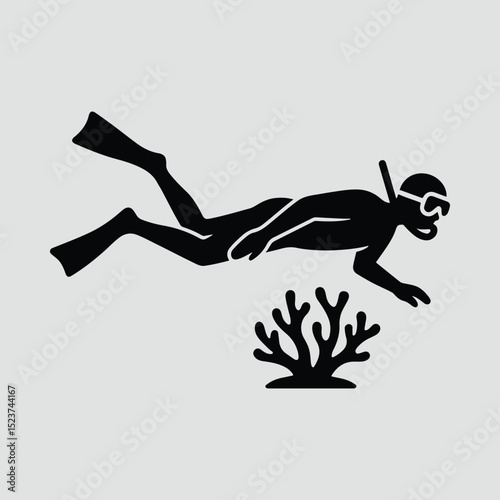 Silhouette scuba diver near coral reef Illustration Vector