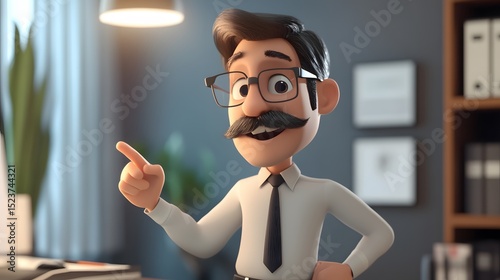 animated office environment with character pointing for hiring