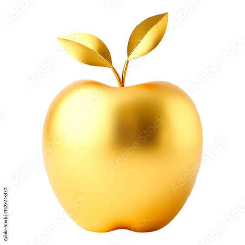 Luxurious 3D Golden Apple with Leaves