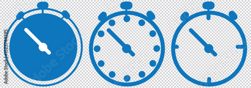 Stopwatch icons in black , gray, blue fill and line style EPS 10