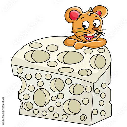 Cute cartoon hand drawn vector Rat Eating Cheese clipart.