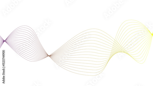 Vector curvy abstract line art wavy flowing dynamic green pink purple yellow black in concept music or sound, wave, wind, information flow