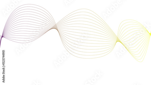 Vector curvy abstract line art wavy flowing dynamic green pink purple yellow black in concept music or sound, wave, wind, information flow