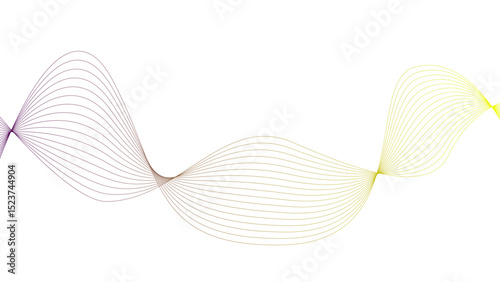 Vector curvy abstract line art wavy flowing dynamic green pink purple yellow black in concept music or sound, wave, wind, information flow