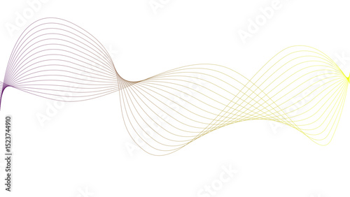 Vector curvy abstract line art wavy flowing dynamic green pink purple yellow black in concept music or sound, wave, wind, information flow