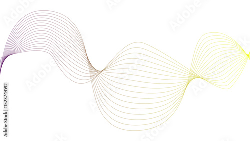 Vector curvy abstract line art wavy flowing dynamic green pink purple yellow black in concept music or sound, wave, wind, information flow